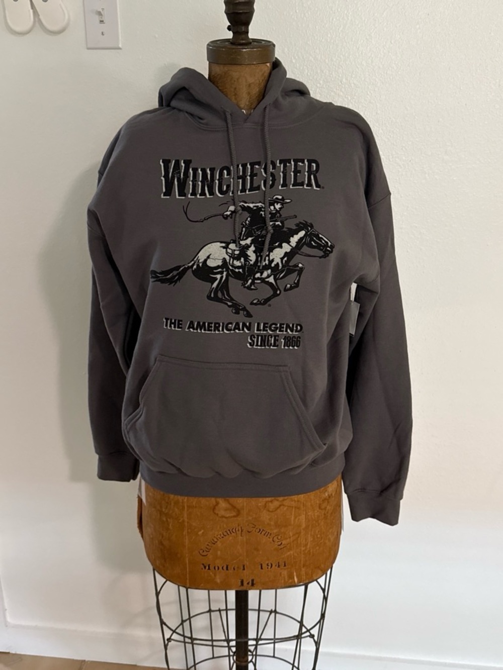 NWT Winchester Charcoal Graphic Hoodie - 'The American Legend' Size L